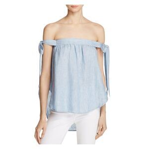 BIRDS OF PARADIS Womens Blue Tie Off Shoulder Top Size: M